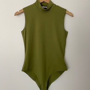 Sleek Olive Sleeveless Turtleneck Bodysuit